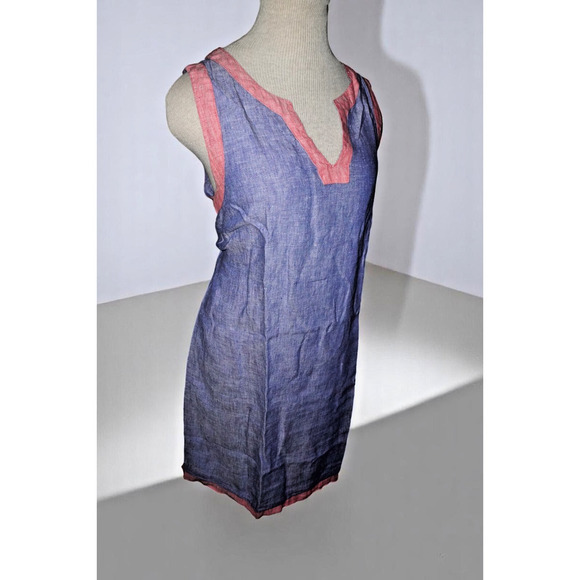 Sigrid Olsen 100% Linen Sleeveless Dress – Blue with Pink Trim – V-Neck – Size M - Picture 3 of 12